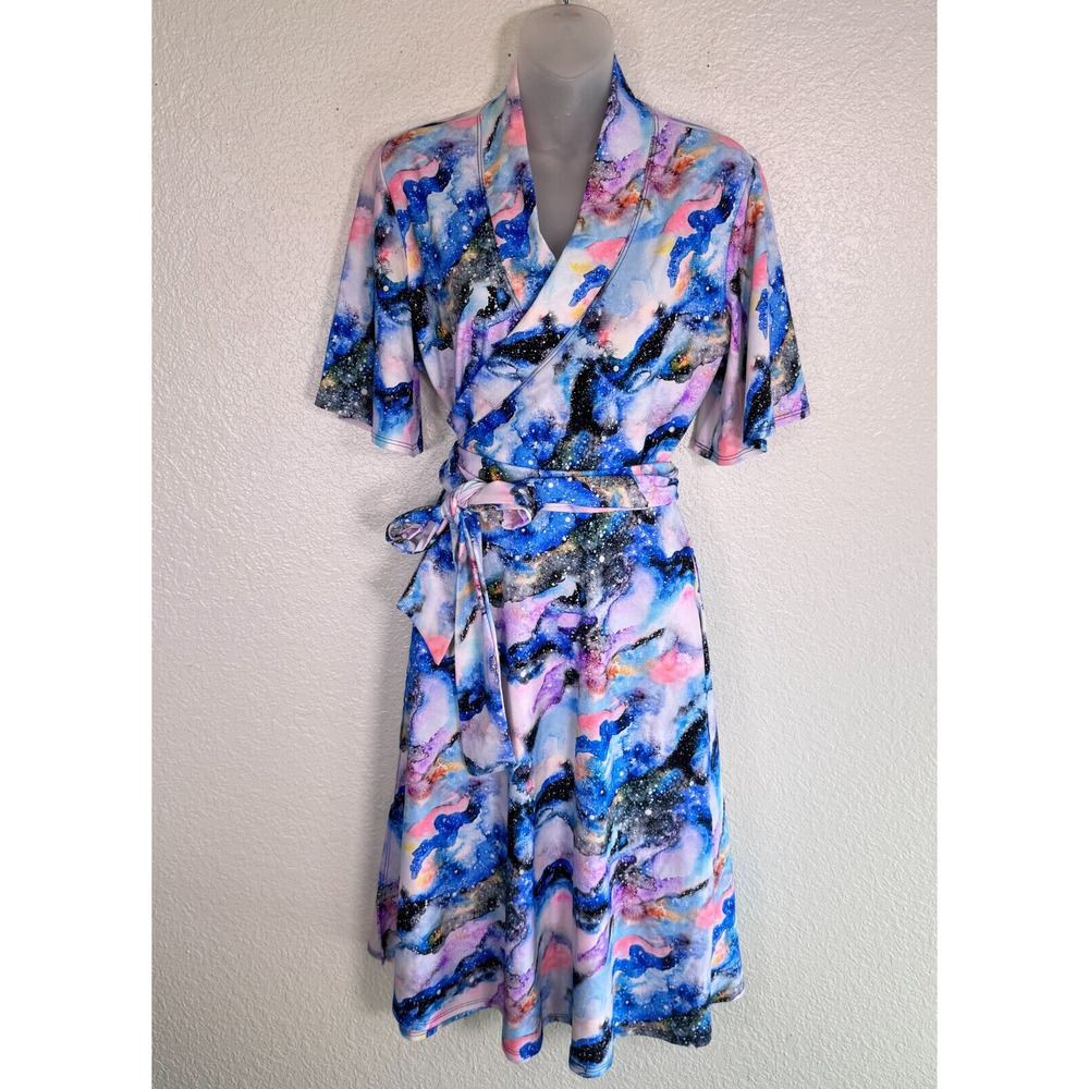 Elhoffer Wrap Dress Womens Large Essentials Nebula Dreams Space Galaxy Retired